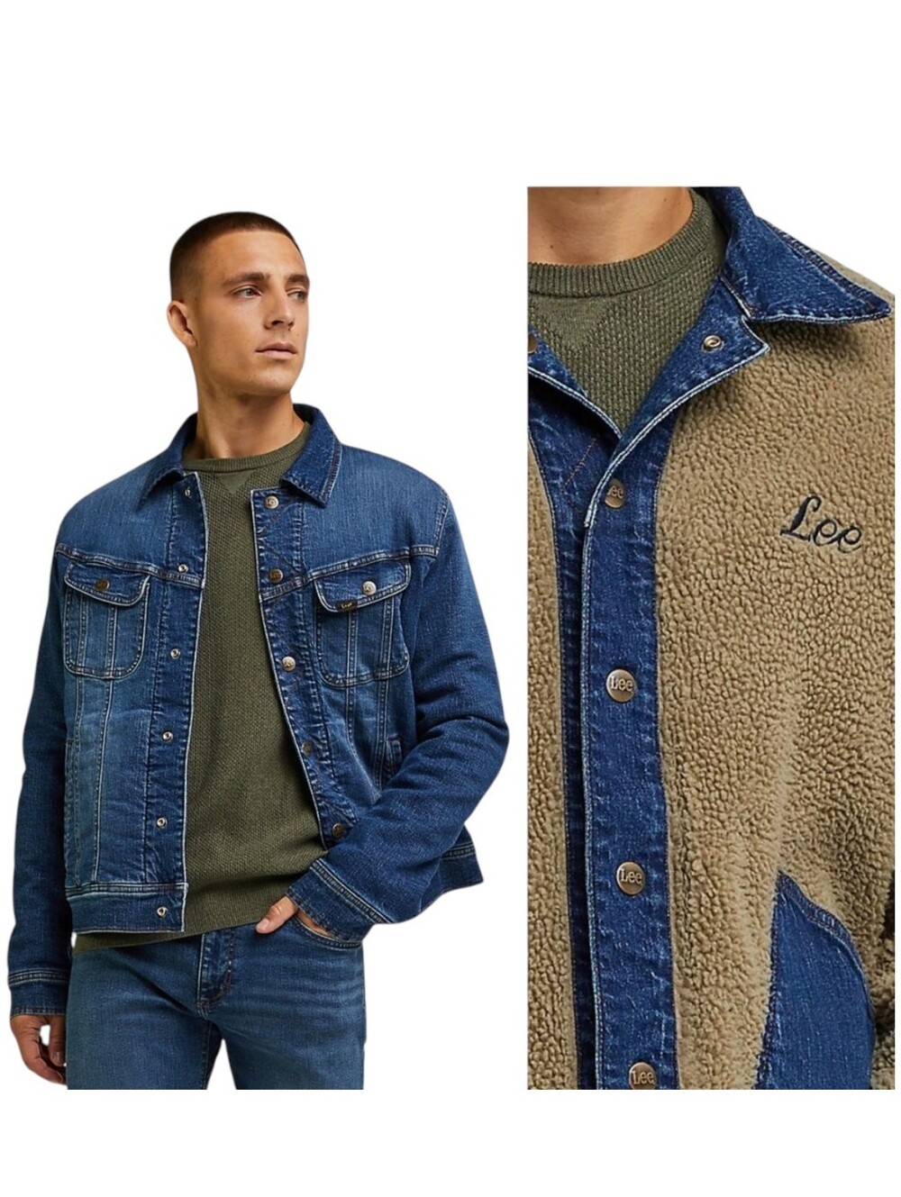 Lee Reversible Denim & Sherpa Fleece Jacket Men's Size S NWT